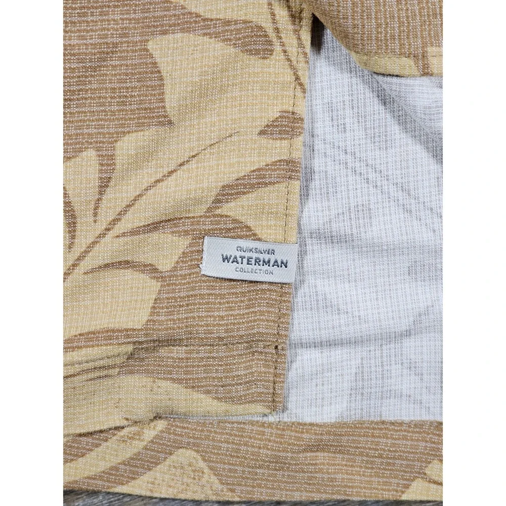 Quiksilver Waterman Mens XXL Brown Tan Tropical Leaf Button Up Shirt‎ AQMWT03338